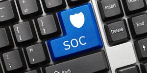 Image showing a close-up view on conceptual keyboard - SOC (blue key)