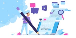Content writer. Blog articles creation concept with people characters